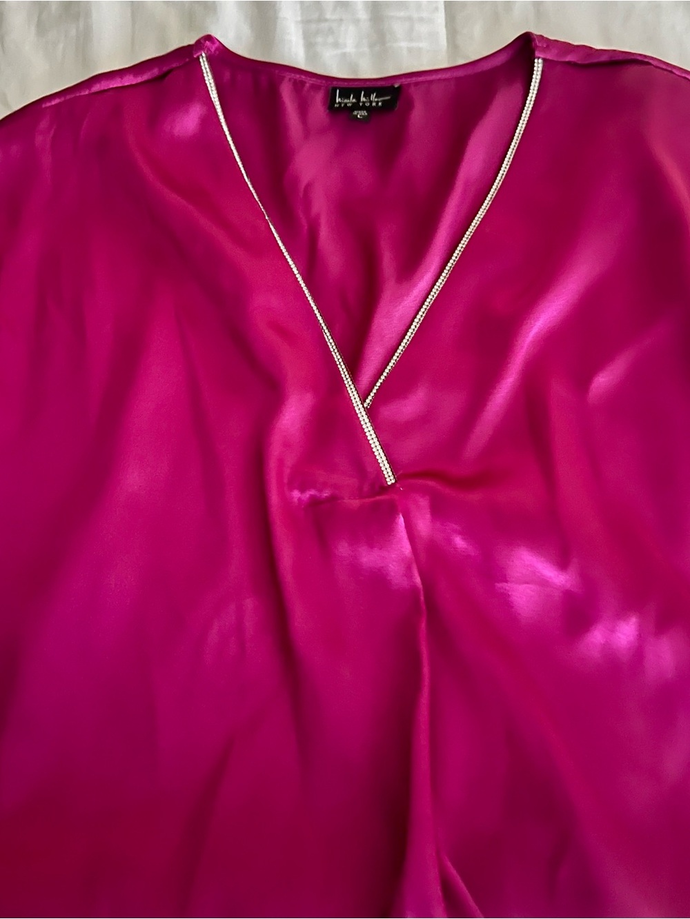 Haute Hippie Hot Pink Satin V-Neck Sleep Top